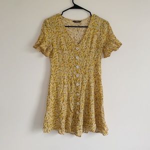 Floral mustard button down mini dress